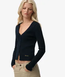 Superdry Damen Baumwolle Essential Langarmtop Mit Durchgehender Knopfleiste, Marineblau - Größe: 44
