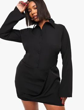 Womens Plus Drape Front Shirt Dress - Black - Size 18 Uk - Boohoo - FashionsVida