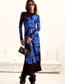 Vestido flores largo M. C. Lacroix, Mujer, Viscosa, Azul, XS