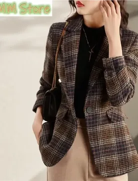 New autumn Wool Coat Retro British Style Modern Plaid Jackets Slim Waist Woolen Suit Jacket Lining Spring Blazer Female Out - Aliexpress - FashionsVida