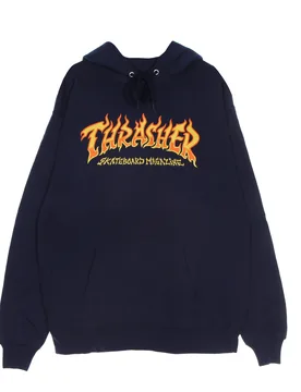Felpa Cappuccio Uomo Fire Logo Hood Navy - Thrasher - FashionsVida