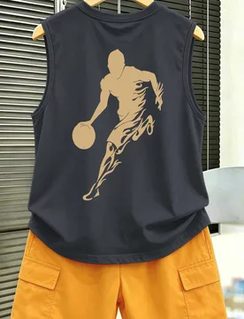 Packs Conjunto a Juego de Baloncesto Callejero para Adolescentes, Camiseta de Tirantes con Estampado de Silueta de Baloncesto con Dribbling de Llamas - Shein - FashionsVida