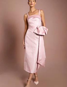 Women's Muse Striped Bow Detail Column Maxi Dress in Pink Size: 14 - Pink - Size: 14 - Coast - FashionsVida