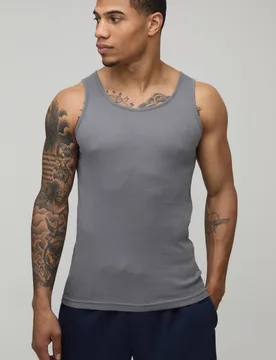 Herren Geripptes Muskel-Unterhemd Basic Grey Größe Medium - boohooMAN - FashionsVida