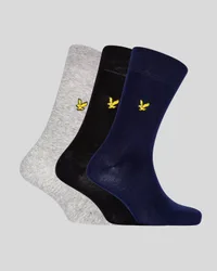 Men's 3 Pack Basic Socks With Eagle Embroidery in Grey Marl/Peacoat/Black