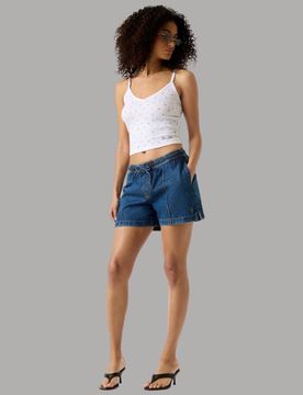 Shorts Guess GJ Denim Blu Vita Media Ricamo Logo Relassata