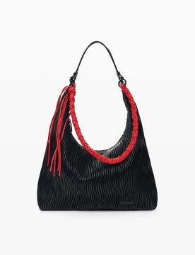Bolso mediano relieves, Mujer, Poliuretano, Negro, U