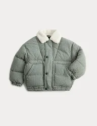 Borg Lined Gingham Jacket (2-8 Yrs) Green male