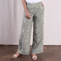 Wide Leg Printed Trousers - Verdant