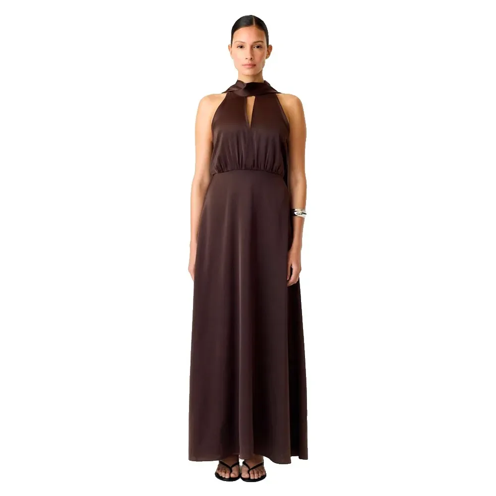 Robe Longue Sans Manches Thea Coffee Bean 34 - Yas - FashionsVida
