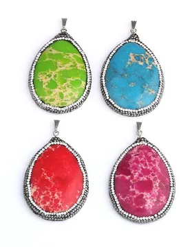 SSP024 Pave Rhinestone Imperial Jaspers Waterdrop Pendant Hot Teardrop Shape Natural Stone Pendant for Necklace 38*55mm - Aliexpress - FashionsVida