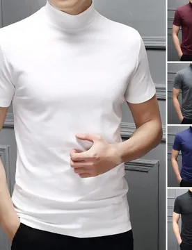 Men Summer Top Half High Collar Solid Color Soft Pullover Breathable Keep Cooling Casual Short Sleeves Summer T-shirt Clothing - Aliexpress - FashionsVida