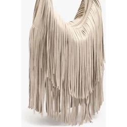 Bolso de hombro 100% piel con flecos y cierre de cremallera en liso