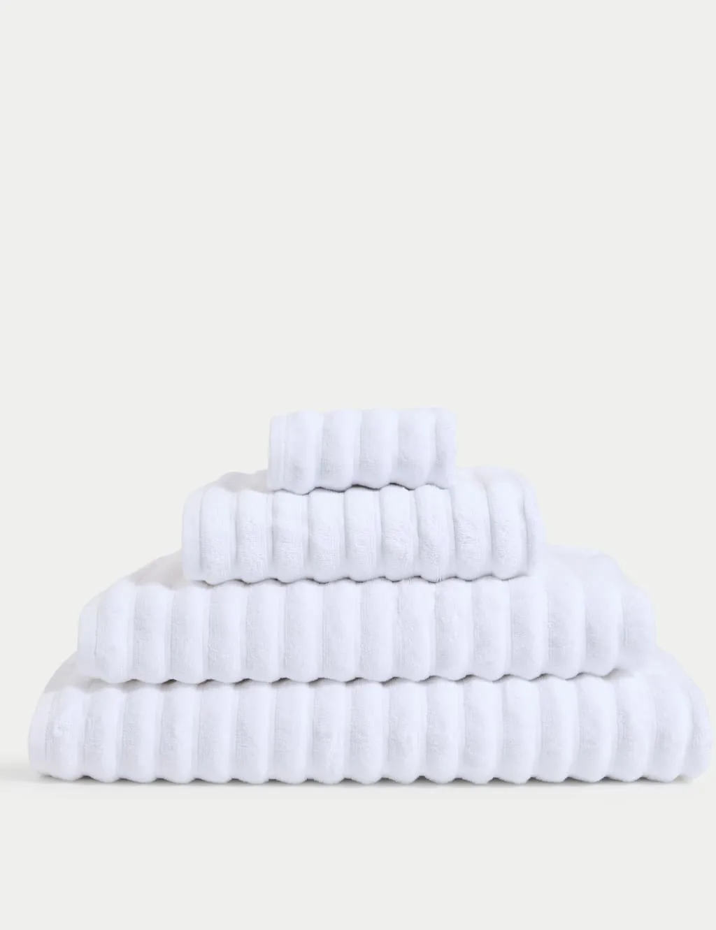 Pure Cotton Super Plush Ribbed Bath Towel White - M&S - FashionsVida
