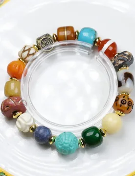 Multi-bead bracelet in ethnic Tibetan style with dzi , agate, ancient cow bone beads for both men and women - Aliexpress - FashionsVida