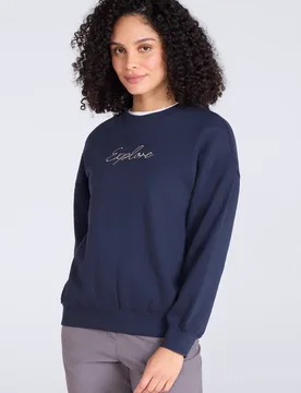 Women's Printed Lightweight Warm & Cosy Crew Neck Relaxed Fit Sweatshirt in Indigo Size: 12 - Indigo - Size: 12 - Mountain Warehouse - FashionsVida