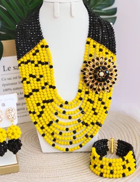 Black and Opaque Yellow African Beads Jewelry Set Crystal - Aliexpress - FashionsVida