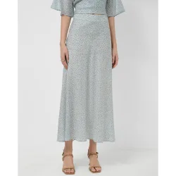 Falda midi con aberturas en crepé estampado