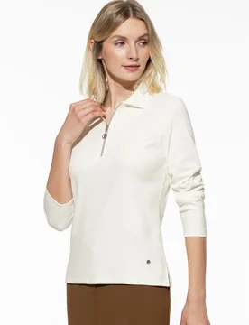 Rippenpolo Zip&Go, normale Größen, Farbe Weiß, 48, softer angerauter Jersey warm & weich Damen - Walbusch - FashionsVida