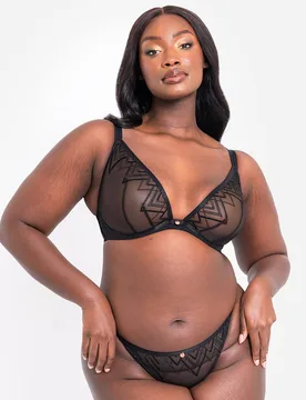 VoltagePlunge Bra Underwired Lingerie - Black - Size: 34FF - Scantilly - FashionsVida