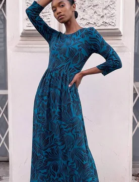 Women's Petite Swirl Print Stretch Midi Dress in Teal Size: 8 - Teal - Size: 8 - Roman - FashionsVida