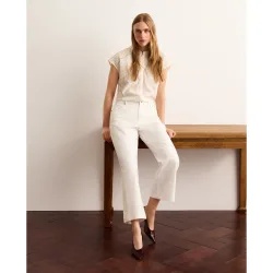 Pantalón ancho de mujer con bordado lateral