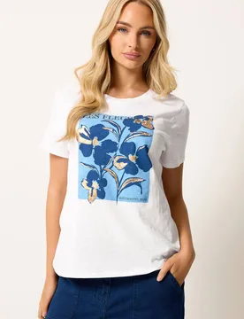 Women's Graphic Print Cotton T-Shirt in White Size: 16 - White - Size: 16 - M&Co - FashionsVida