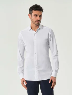 Camicia bianca tinta unita in tessuto tecnico active tailor fit - Xacus - FashionsVida