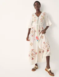 Embroidered V-Neck Maxi Beach Dress White female
