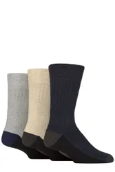 Mens 3 Pair SOCKSHOP Recycled Cotton Boot Socks Dark Navy / Beige / Grey 7-11 - Assorted - Size: 7-11 UK