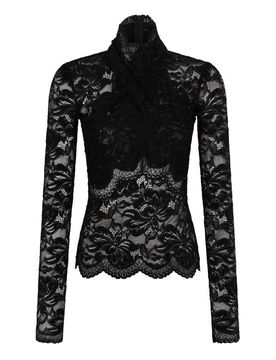 Top a maniche lunghe in pizzo a collo alto