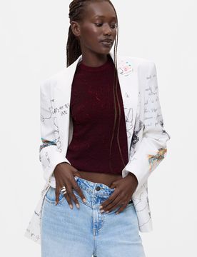 Manteau à imprimé fleuri, , Coton, Blanc, XS