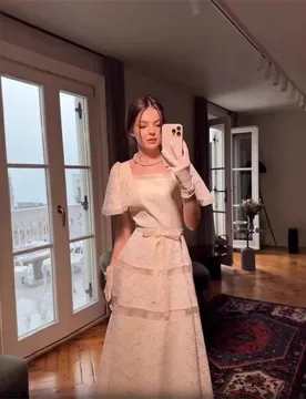 Saudi Arabia Beige Women Prom Dress Square Neck Short Sleeve Bow Belt Elegant Wedding Party Gown Formal Evening Birthday Robe - Aliexpress - FashionsVida