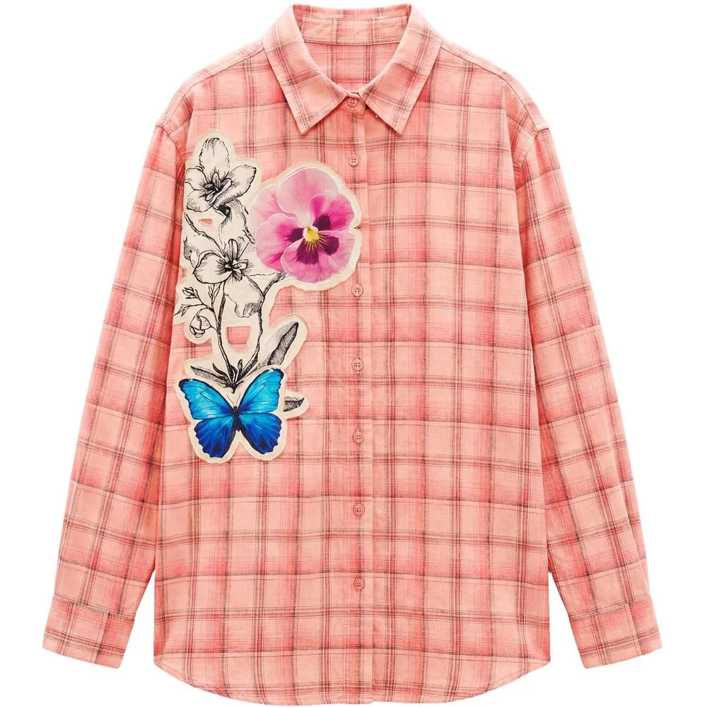 Camisa de mujer cuadros flores - Desigual - FashionsVida