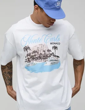 Herren Weißes Übergroßes Oberteil Mit Monte-Carlo-Aufdruck White Größe Small - boohooMAN - FashionsVida
