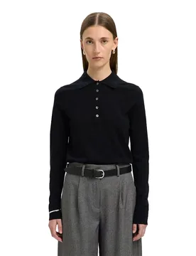 Polo A Maniche Lunghe Thea Black 2XL - Selected - FashionsVida