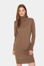 MilaSZ Rollneck Long Sleeve Knit Dress - Light Brown - Size: S