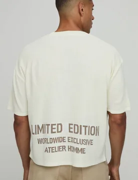 Herren Locker Geschnittenes Kastenförmiges Waffel-Strick-Oberteil In Limitierter Auflage Ecru Größe Small - boohooMAN - FashionsVida