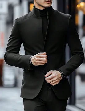 Conjunto de 2 piezas de blazer y pantalones de traje de manga larga con cuello simulado de color liso para hombre, para negocios y viajes, otoño, for - Shein - FashionsVida