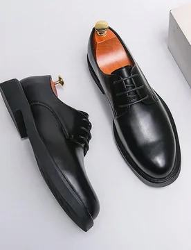 Zapatos mocasines vintage de PU, zapatos Derby de suela gruesa de moda juvenil, zapatos de estilo británico con cordones, zapatos de cuero artificial - Shein - FashionsVida