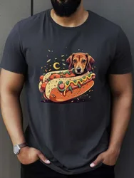 Dachshund Hot Dog Graphic design-100% cotton summer O-neck short sleeve casual printed T-shirt