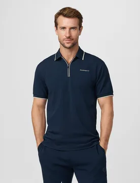 Polo de hombre manga corta media cremallera tallas grandes - Hackett - FashionsVida