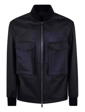 Giubbotto bomber in pelle con tasca applicata