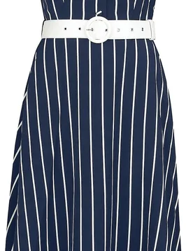Rockabilly Kleid knielang - Stripe Wide Collar Midi Flare Dress - XS bis 3XL - für Damen - Größe L - blau/weiß - Frauen - female - Voodoo vixen - FashionsVida