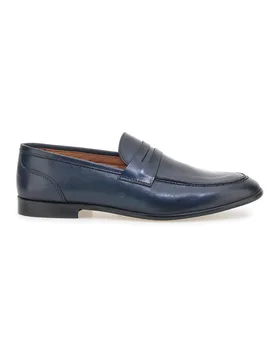 Mocassini blu in vera pelle con suola in cuoio made in Italy 2374 46 - Pittarello - FashionsVida