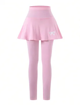 Leggings de niña preadolescente para vacaciones, verano y viajes, falda-pantalón casual y elegante con decoración de lazo, adecuado para usar en pr - Shein - FashionsVida