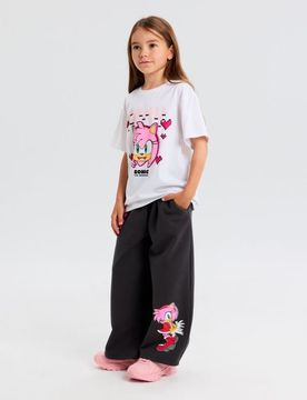 Pantaloni wide leg in cotone Sonic the Hedgehog - grigio scuro