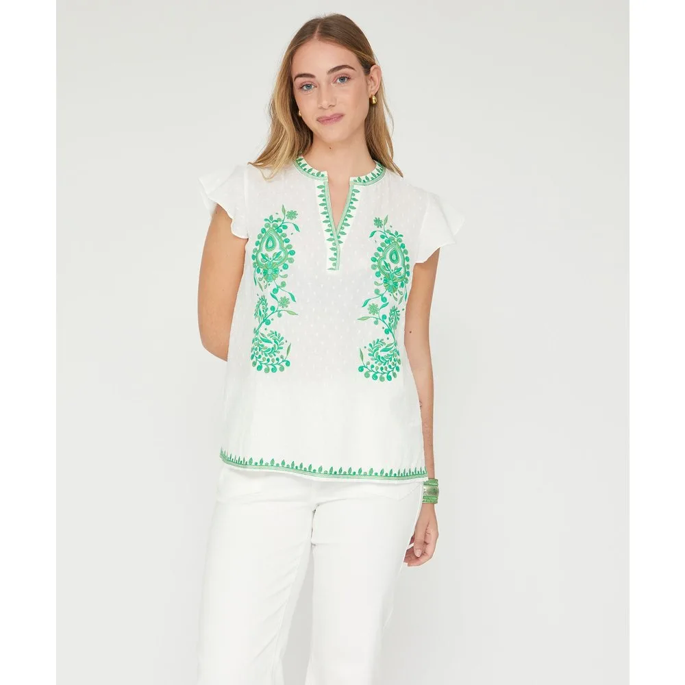 Blusa de mujer plumeti con bordado en color de contraste - October - FashionsVida