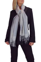 Women's Oversized Wool Blend Pashmina Shawl Scarf in Grey - Grey - Size: One Size