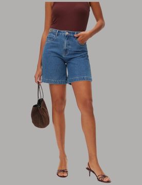 Bermuda Jeans Vita Alta con Catena Decorativa